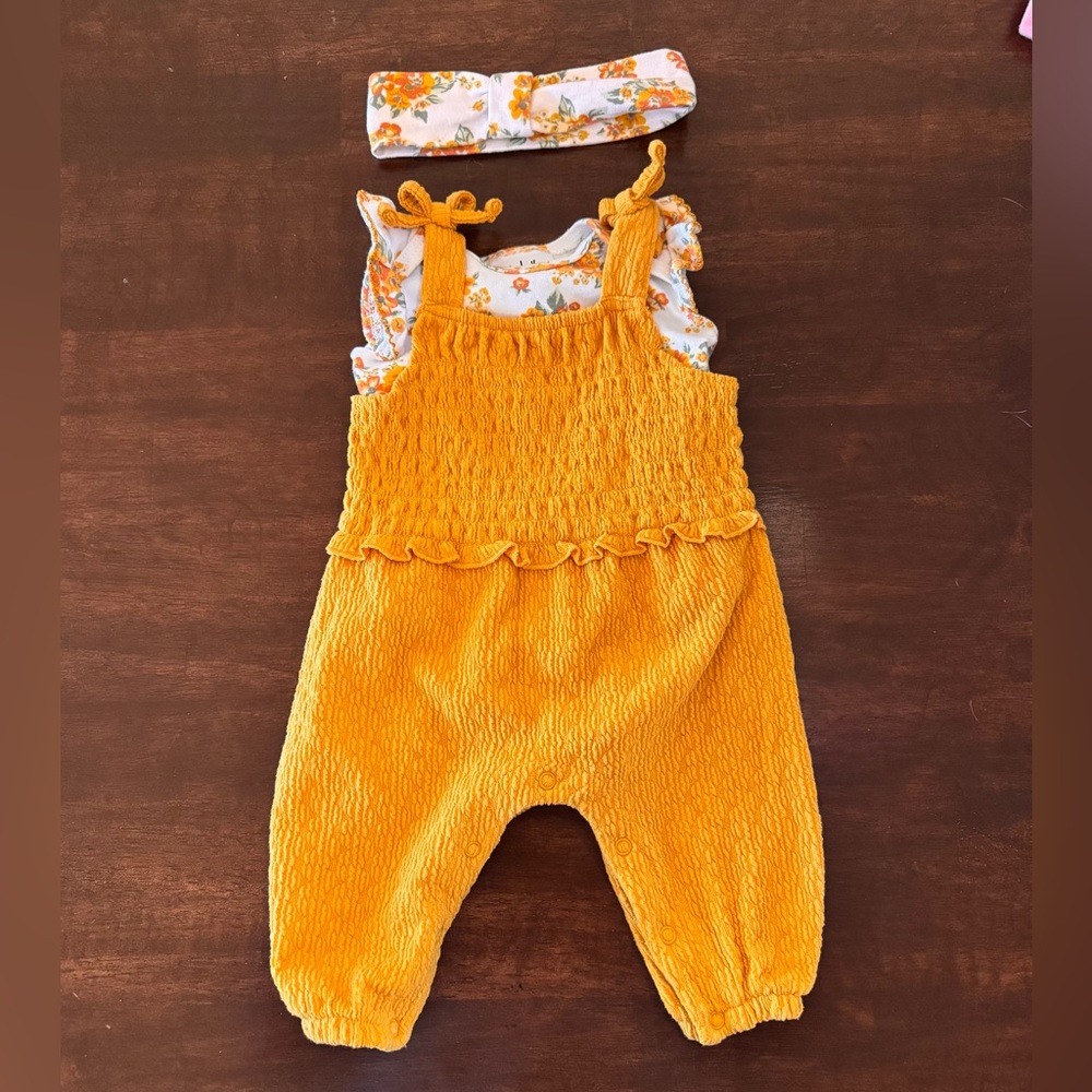 Nicole Miller Mustard Jumpsuit with Floral Headband